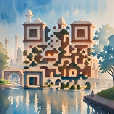 Indian Palace Towers Watercolor QR Code Art