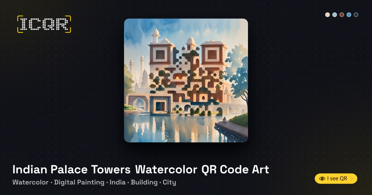 Indian Palace Towers Watercolor QR Code Art • ICQR