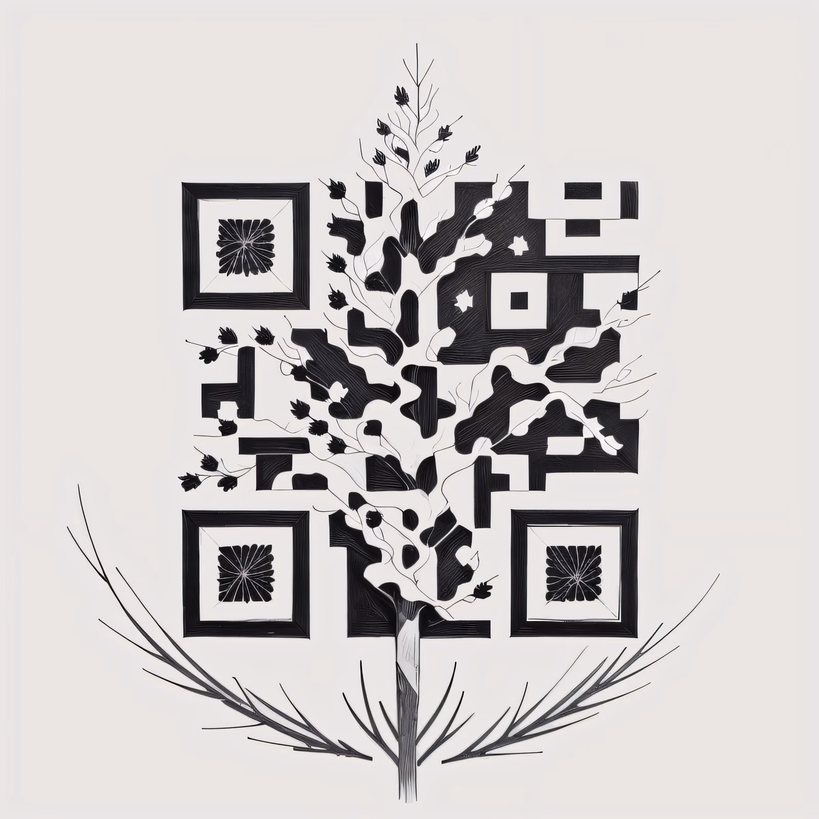 Сосна чернилами в стиле тату: QR-код для временных татуировок — изображение 1