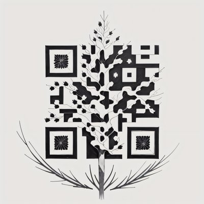 Сосна чернилами в стиле тату: QR-код для временных татуировок