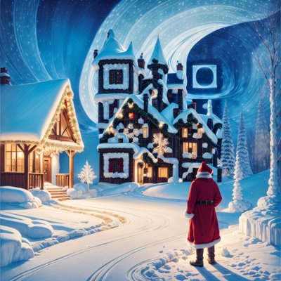 Santa Snowy Workshop Aurora QR Code for Greeting Cards