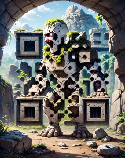 Mossy Stone Golem Fantasy QR Code for Posters