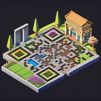 Isometric Garden Park 3D QR Code Art