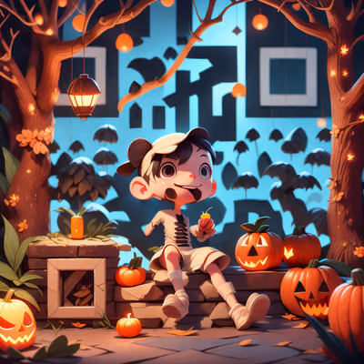 Ребёнок-скелет и тыквы на Хэллоуин: QR-код для постеров — изображение 1