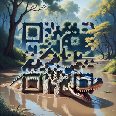 Crocodile on Riverbank Digital Painting QR Code Art — image 1