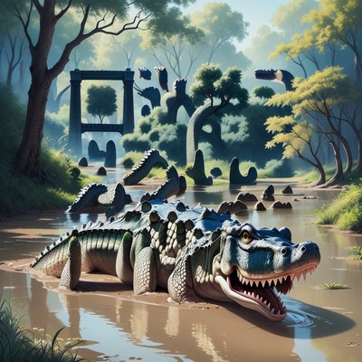 Crocodile on Riverbank Digital Painting QR Code Art