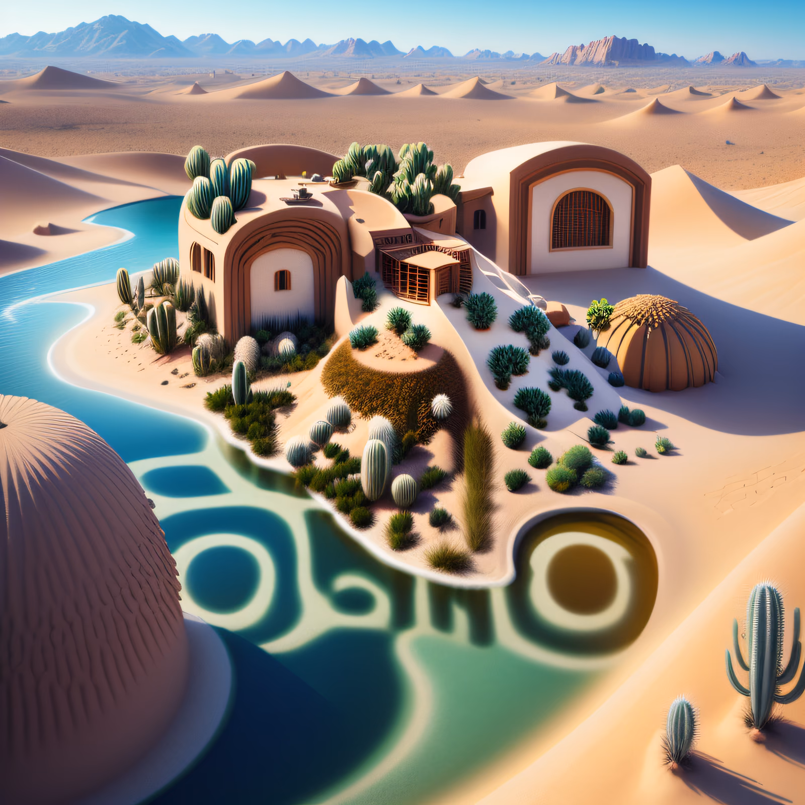 Desert Oasis Adobe Village 3D QR Code Art — image 1