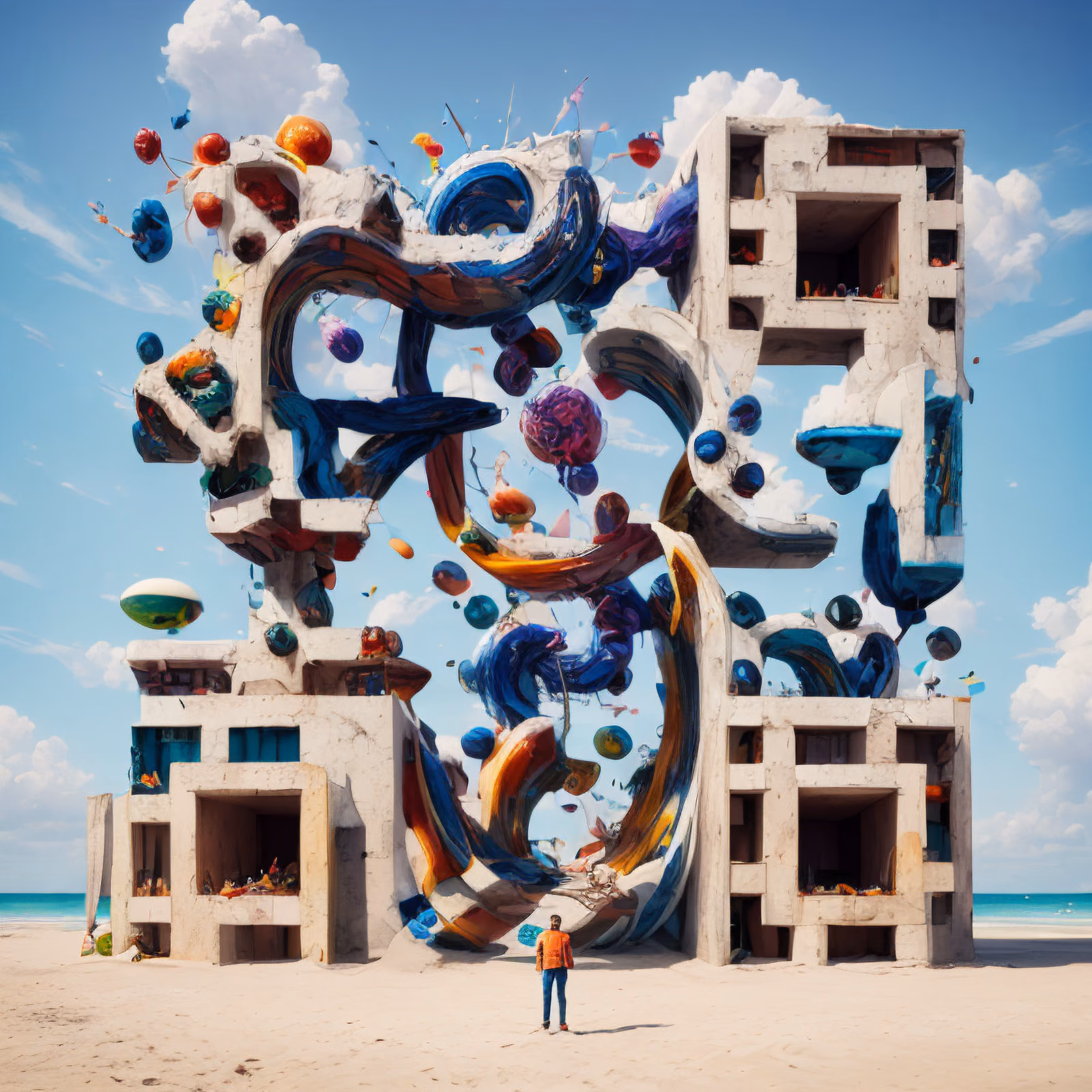 Surreal Beach Sculpture Architecture QR Code Art — image 1