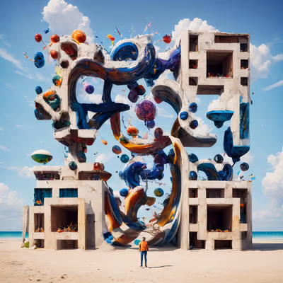 Surreal Beach Sculpture Architecture QR Code Art — image 1