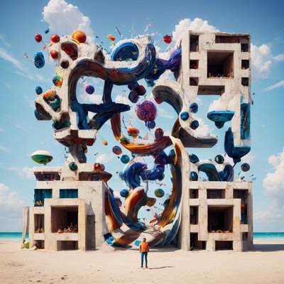 Surreal Beach Sculpture Architecture QR Code Art