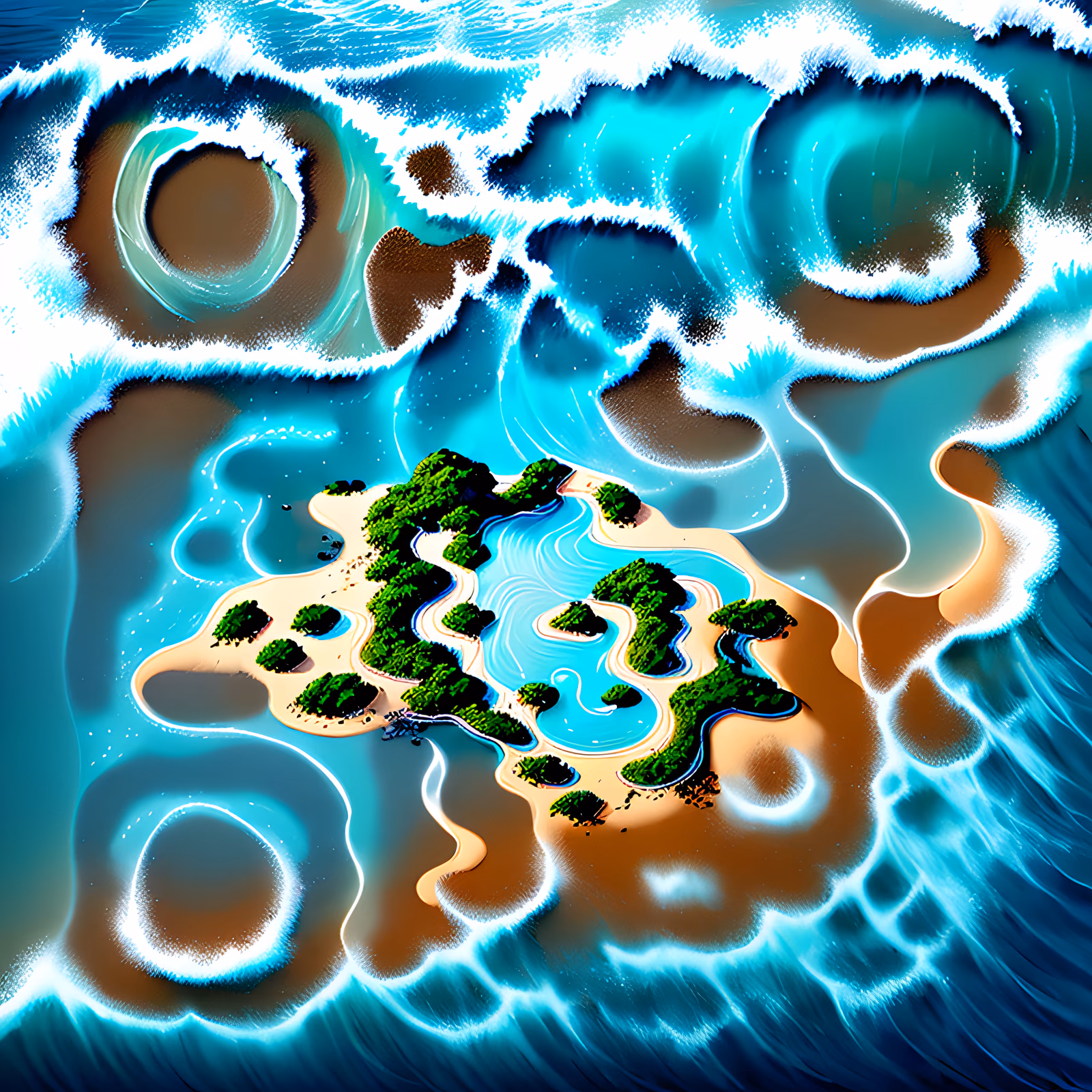 Aerial Island Ocean Digital Painting QR Code for Posters — image 1