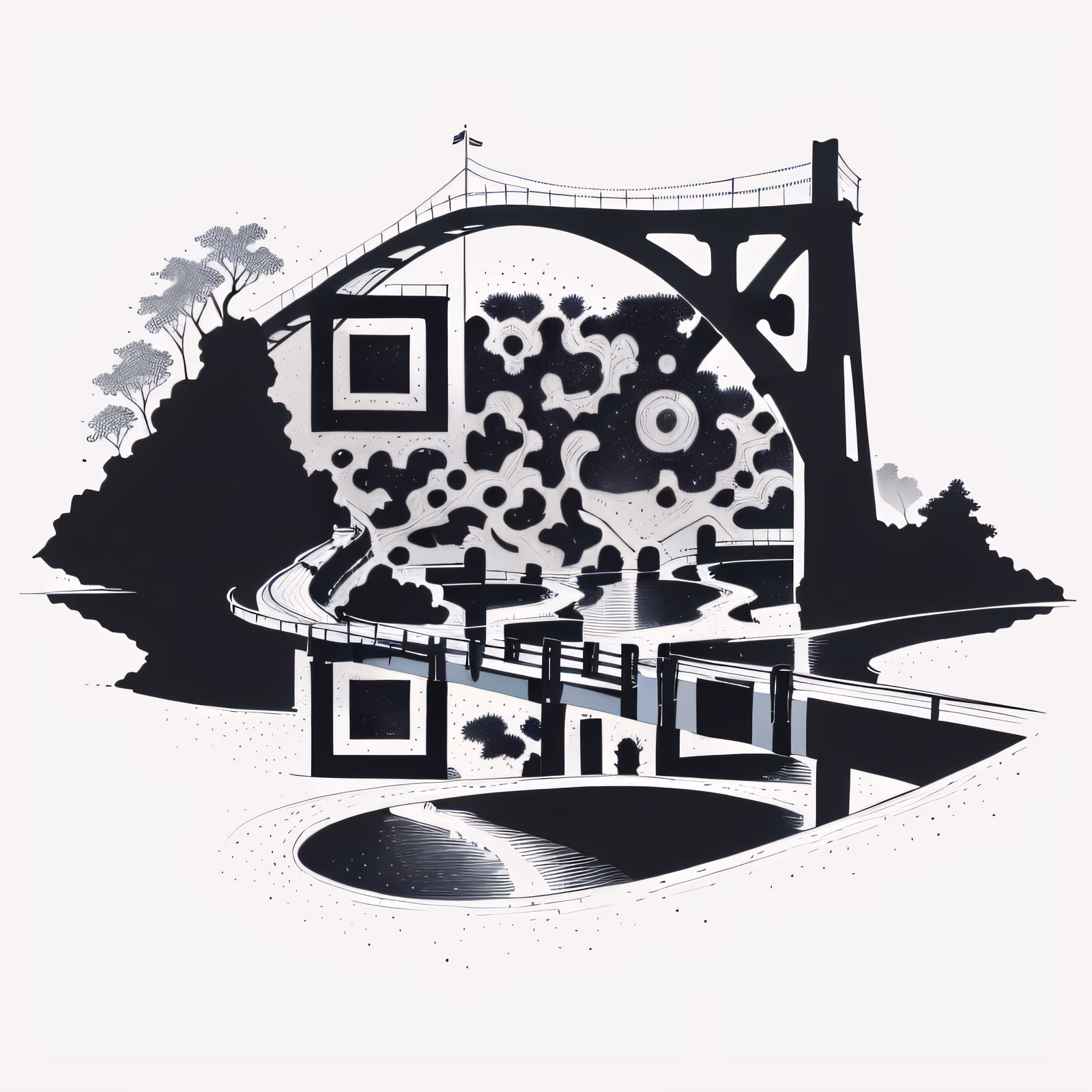 Arched Bridge Over Stream Ink QR Code for Temporary Tattoos — image 1