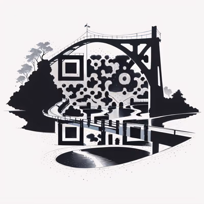 Arched Bridge Over Stream Ink QR Code for Temporary Tattoos — image 1