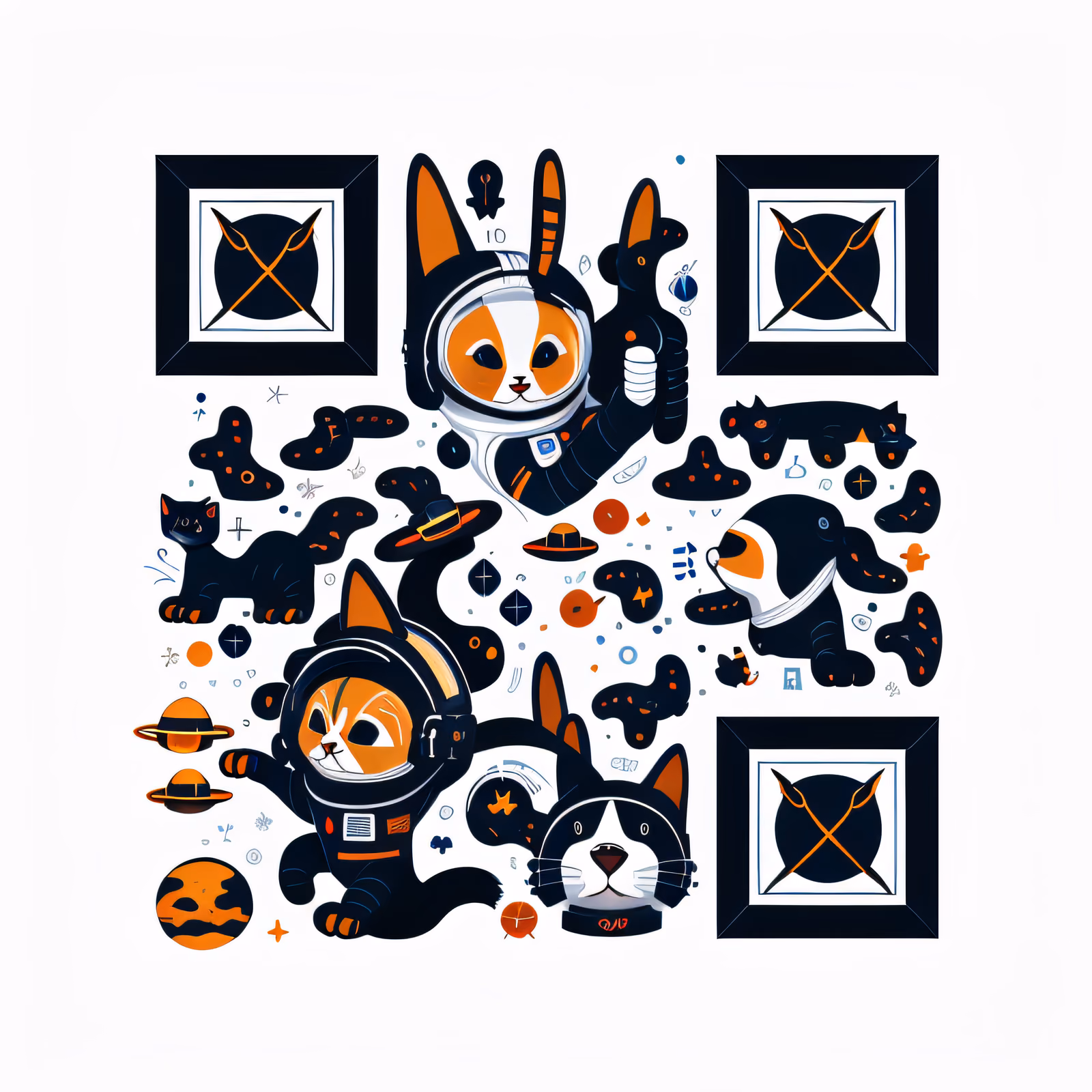 Space Cats and Dogs Vector QR Code for Stickers — image 1