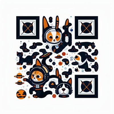 Space Cats and Dogs Vector QR Code for Stickers