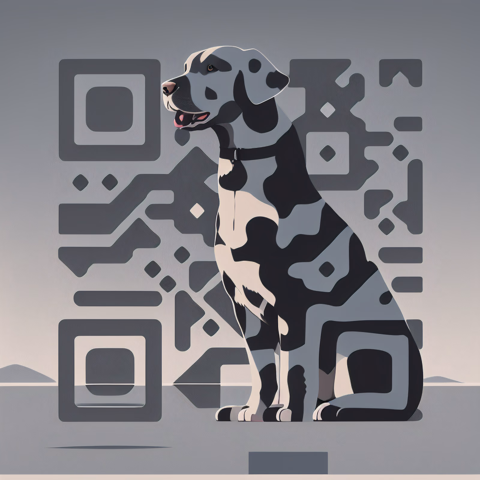 Seated Dog Flat Vector QR Code for Posters — image 1