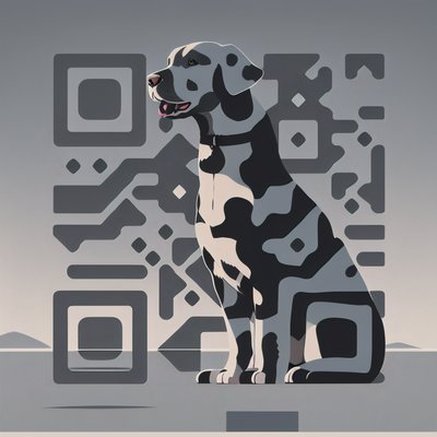 Seated Dog Flat Vector QR Code for Posters