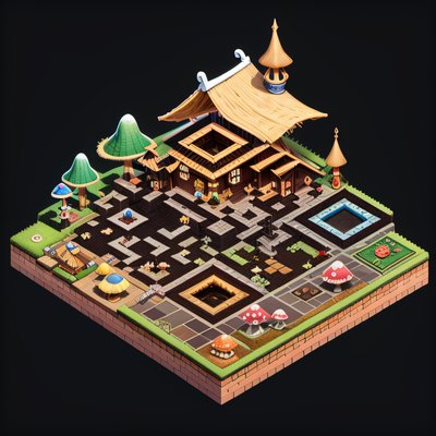 Изометрический сказочный городок: 3D QR-код для постеров