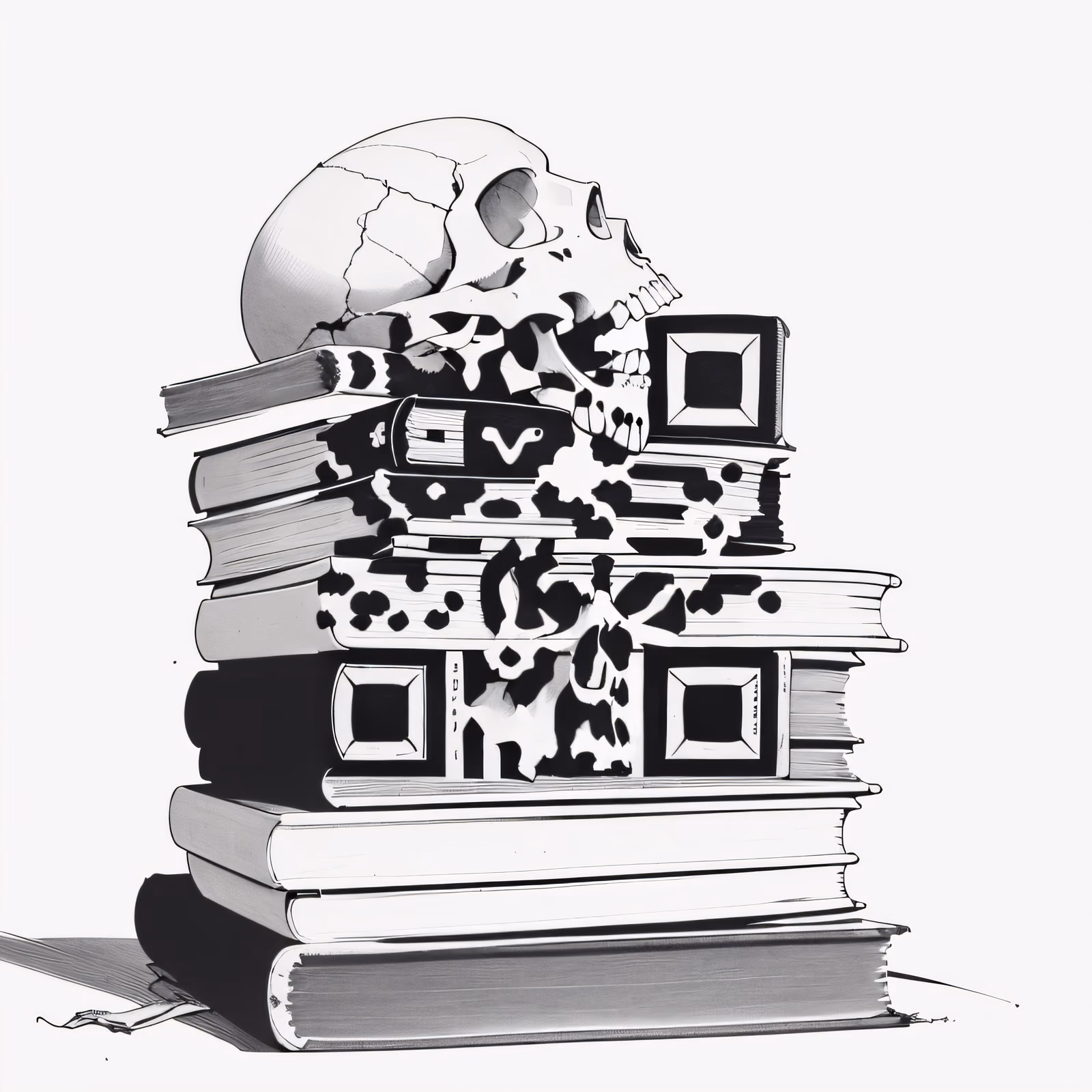 Skull on Old Books Ink QR Code for Temporary Tattoos — image 1