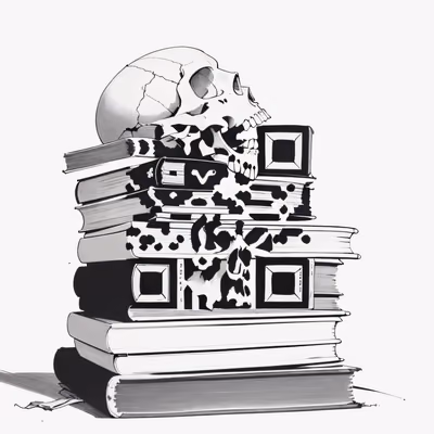 Skull on Old Books Ink QR Code for Temporary Tattoos — image 1