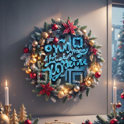 Christmas Wreath 3D Render Wreaths QR Code for Greeting Cards