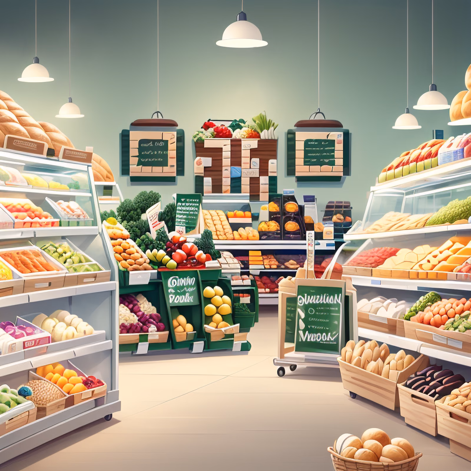 Supermarket Produce Aisle Cartoon QR Code for Window Displays — image 1
