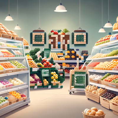 Supermarket Produce Aisle Cartoon QR Code for Window Displays — image 1