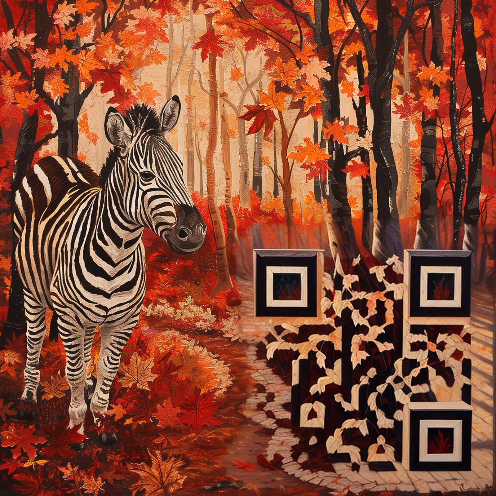 Autumn Forest Zebra Oil Painting QR Code Art — image 1