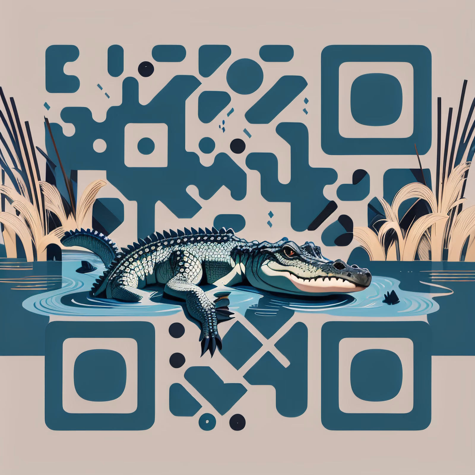 Crocodile Riverbank Flat Vector QR Code for Posters — image 1