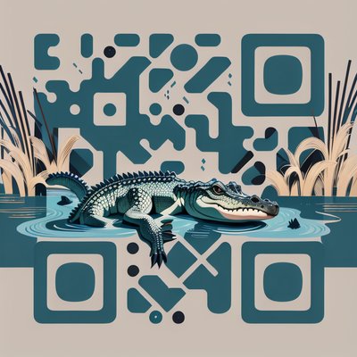 Crocodile Riverbank Flat Vector QR Code for Posters