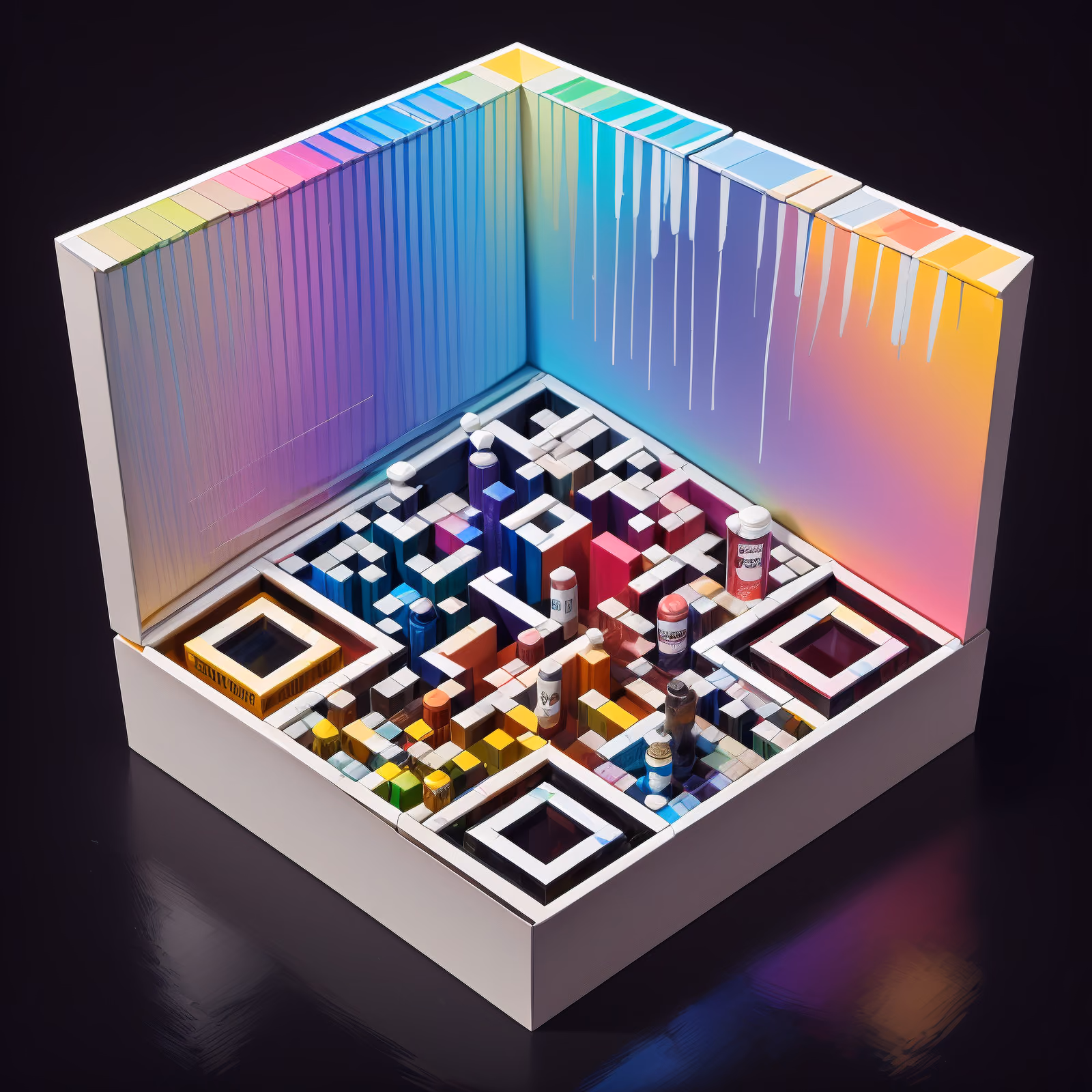 Isometric Rainbow Paint Shop Diorama QR Code for Posters — image 1