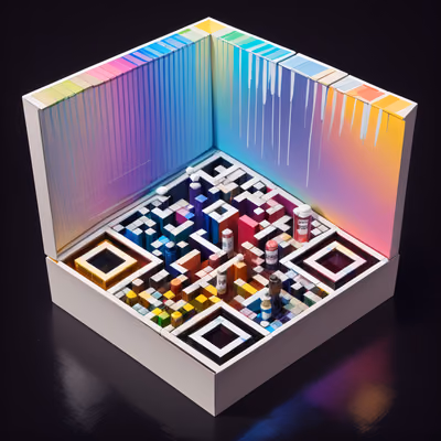 Isometric Rainbow Paint Shop Diorama QR Code for Posters — image 1