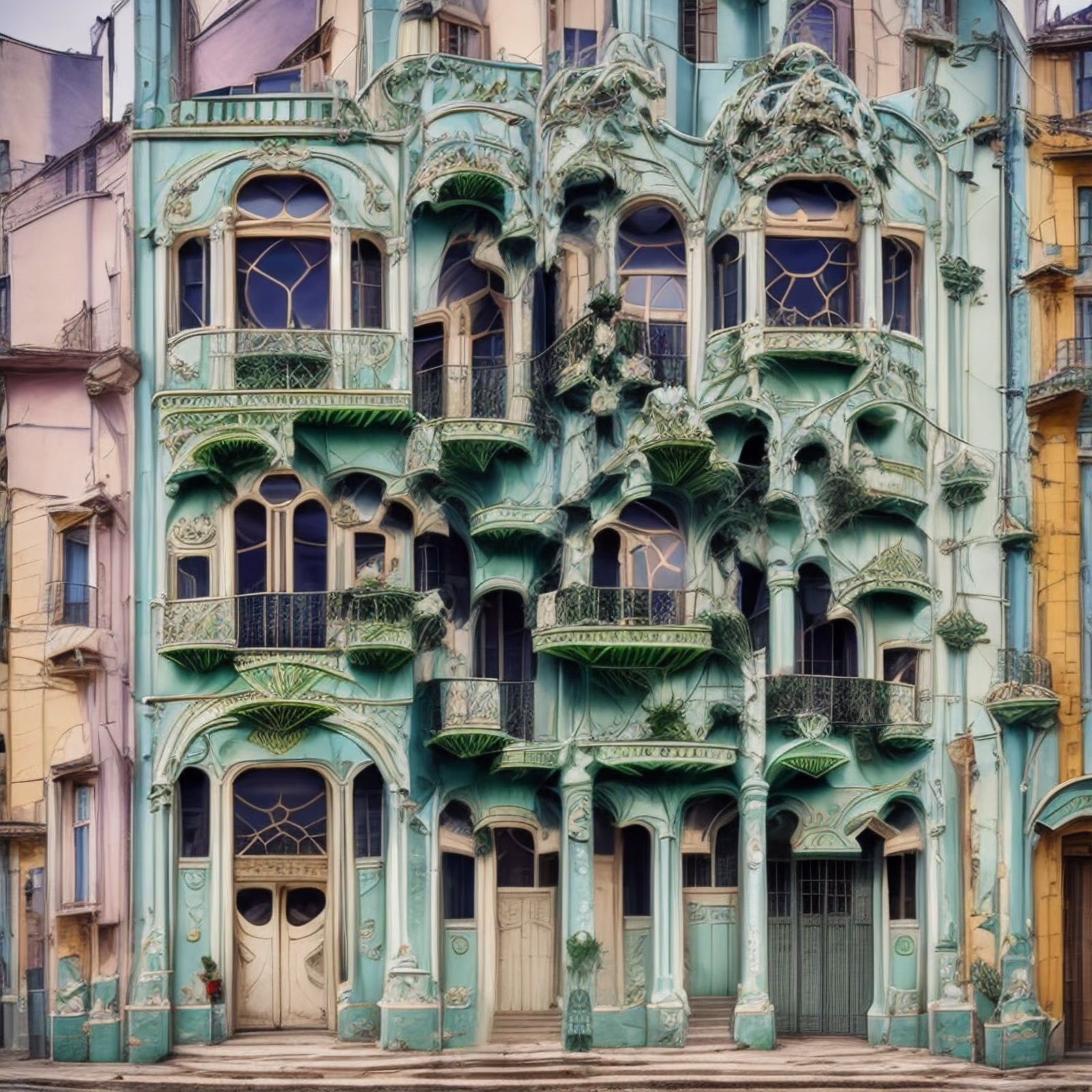 Green Art Nouveau Facade QR Code Art — image 1