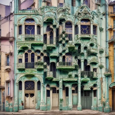 Green Art Nouveau Facade QR Code Art