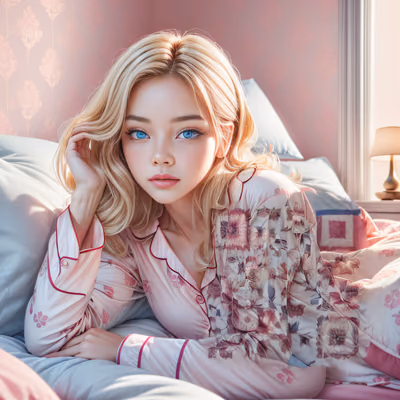 Blonde Woman Pink Pyjamas Portrait QR Code for Posters — image 1
