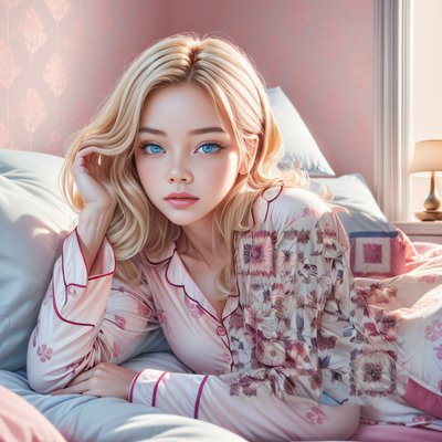 Blonde Woman Pink Pyjamas Portrait QR Code for Posters