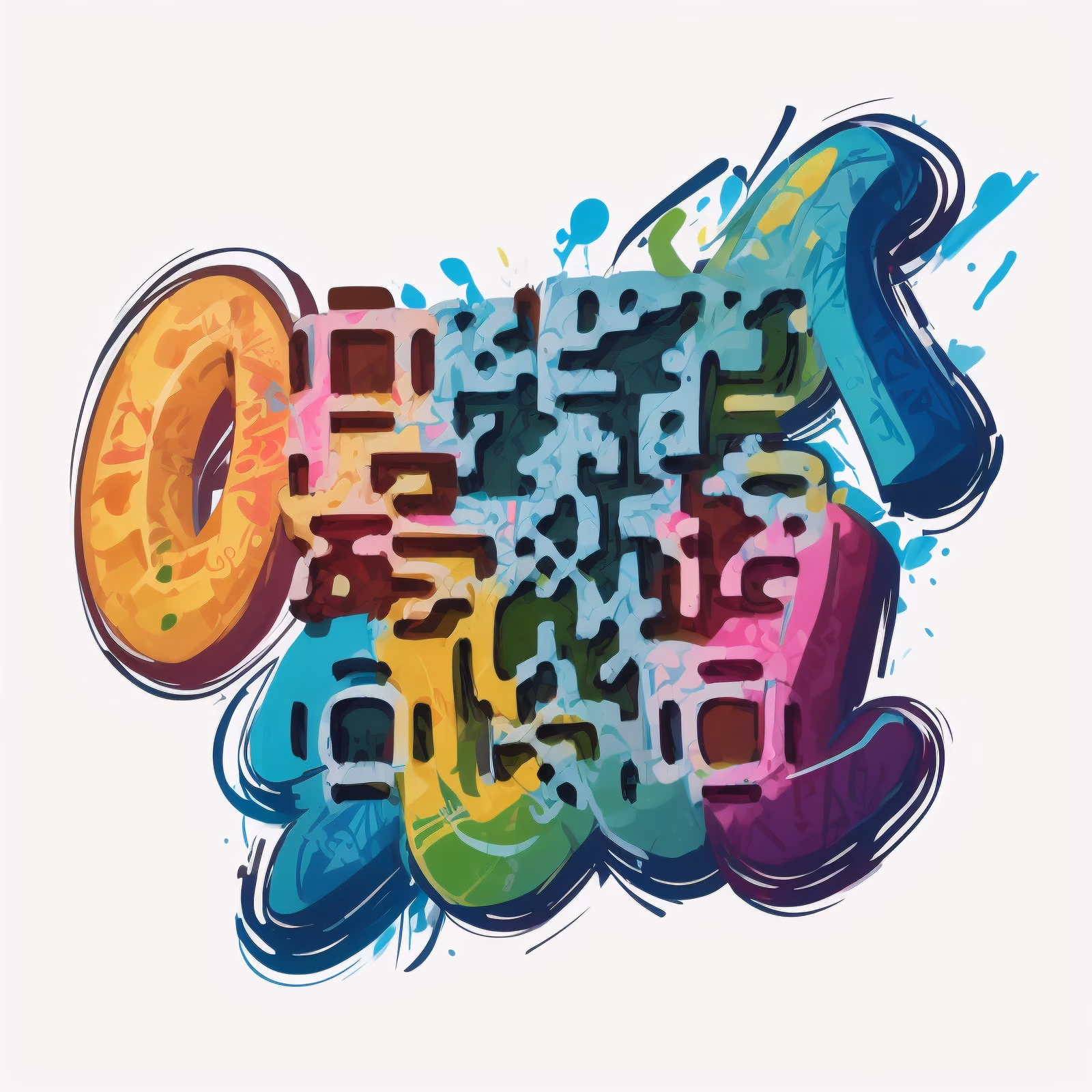彩色涂鸦字母矢量插画二维码贴纸设计 — 图片 1