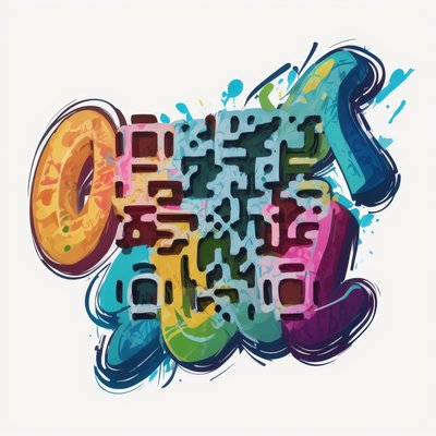 彩色涂鸦字母矢量插画二维码贴纸设计
