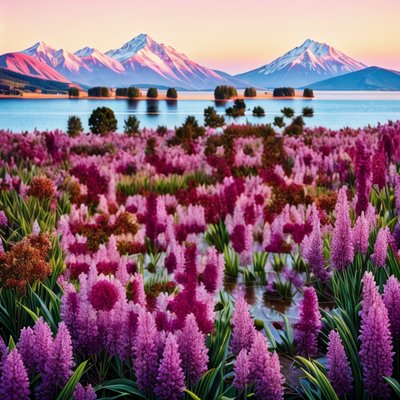 Flower Field Mountain Lake Photographic QR Code Art