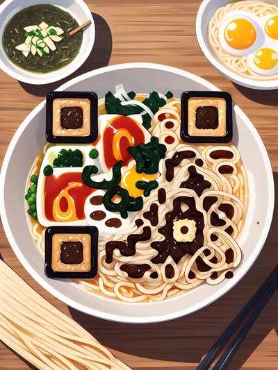 Cartoon Ramen Bowl QR Code for Restaurant Menus