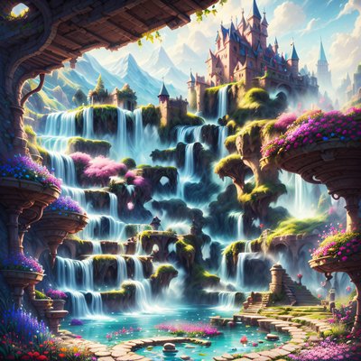 Fantasy Waterfall Castle Matte Painting QR Code for Posters
