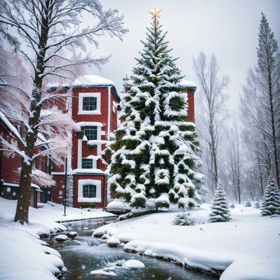 Snowy Christmas Tree Photorealistic QR Code for Greeting Cards
