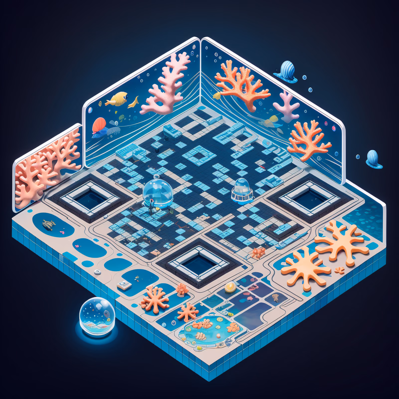 Isometric Underwater Base 3D QR Code for Posters — image 1