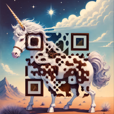 Пятнистый единорог из книги сказок: QR-код для обложек книг — изображение 1