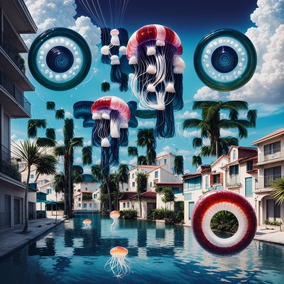 Surreal Jellyfish Tropical Coast QR Code Poster