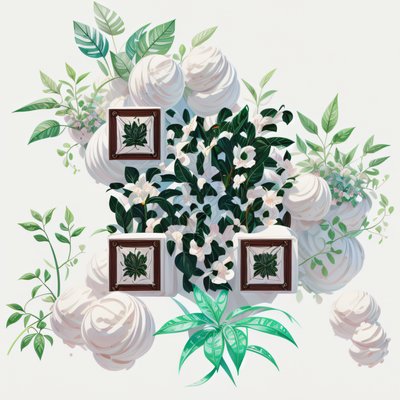 Ботанические листья и цветы в живописной манере: QR-код