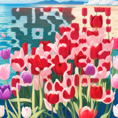 Seaside Tulips Vector Illustration QR Code Art — image 1
