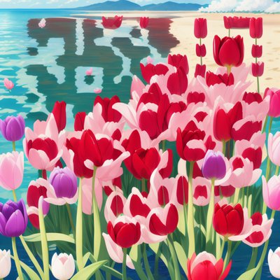 Seaside Tulips Vector Illustration QR Code Art