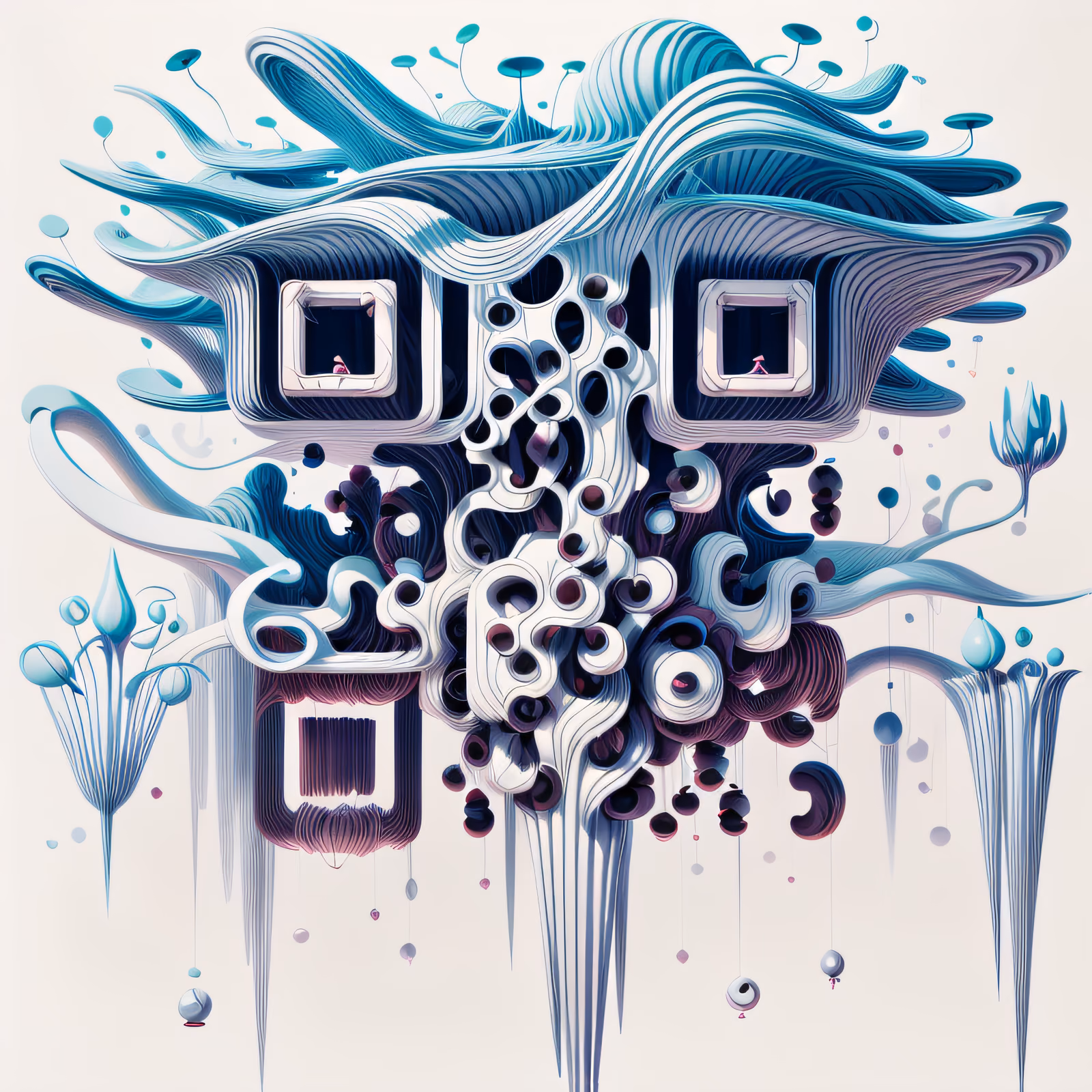 Сюрреалистичная парящая структура-растение, 3D QR-код — изображение 1