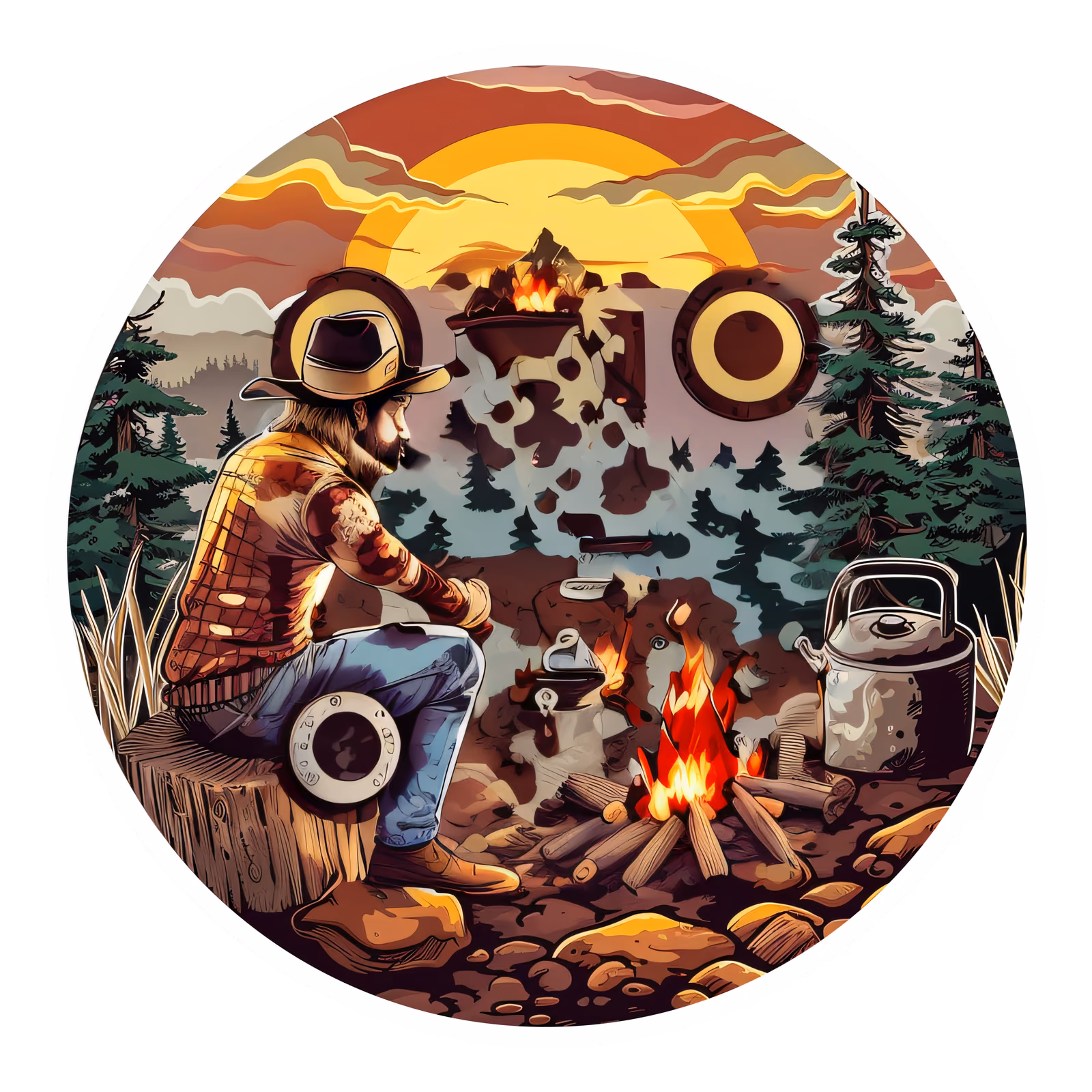 Cowboy Campfire Vector Illustration QR Code for Stickers — image 1